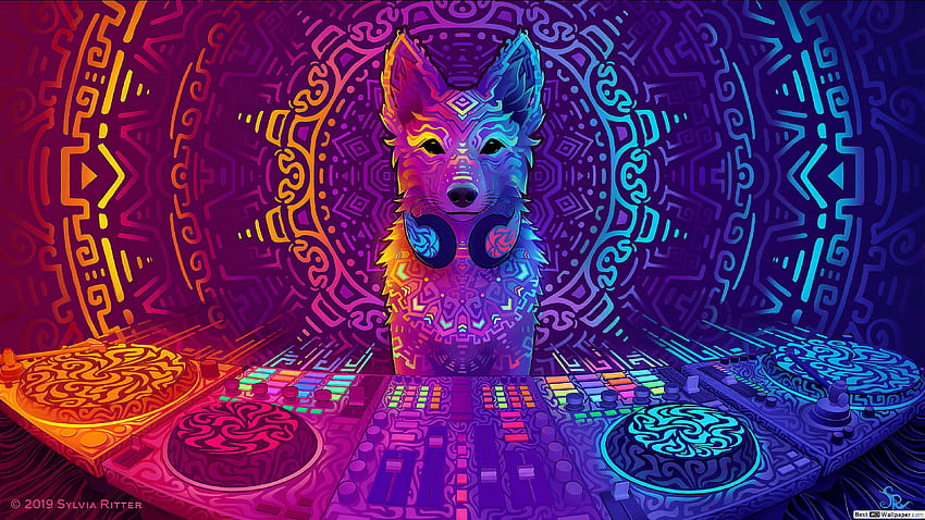 DJ Fox arte digitale, volpe arcobaleno Sfondo HD