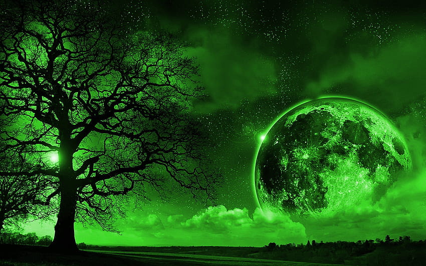 Green Fantasy World, green moon HD wallpaper