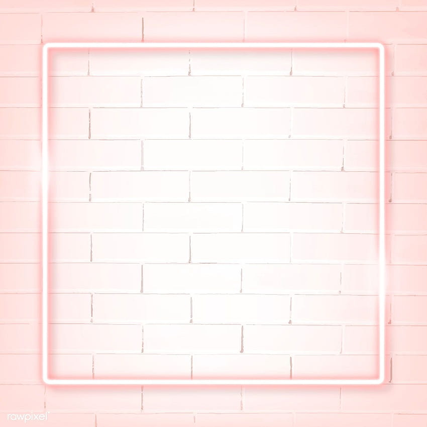 Marco cuadrado de neón rosa en un vector de pared de ladrillo blanco, diseño de ladrillo de neón en rosa fondo de pantalla del teléfono