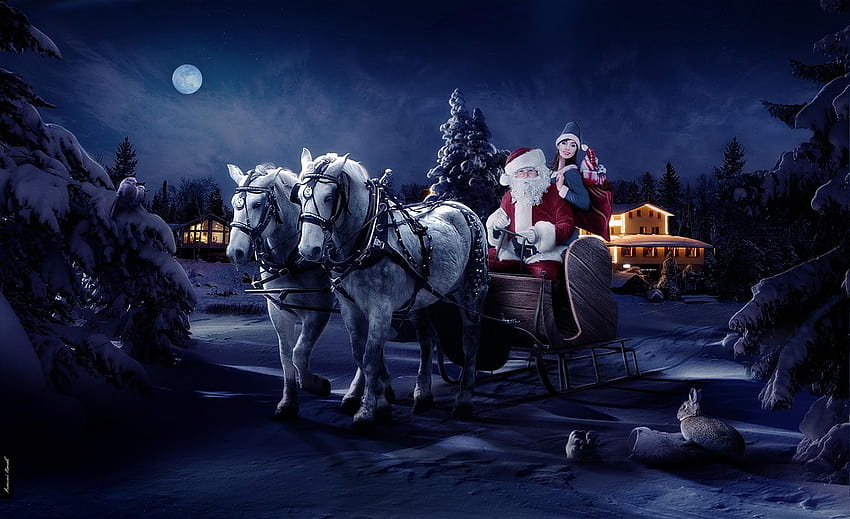 New year Sled Santa Claus Holidays, christmas santa HD wallpaper