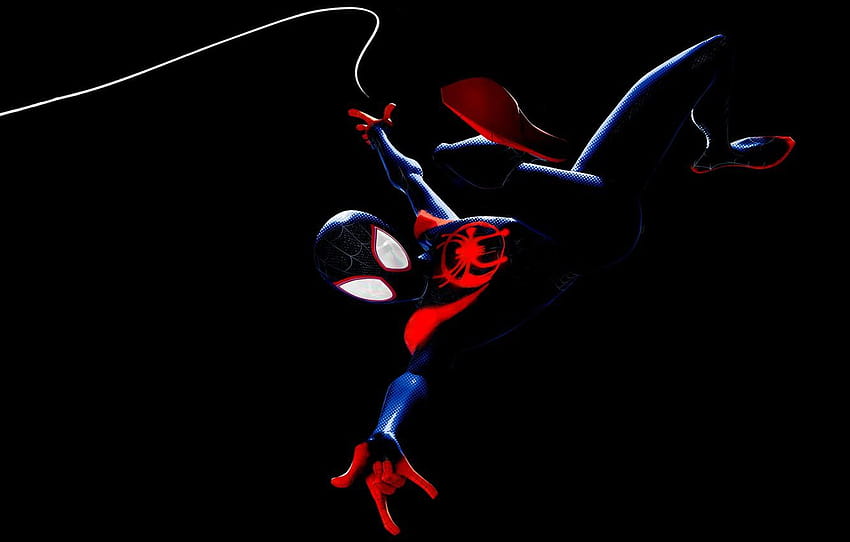 fiksi, kartun, web, kostum, latar belakang hitam, manusia laba-laba ke dalam ayat laba-laba Wallpaper HD