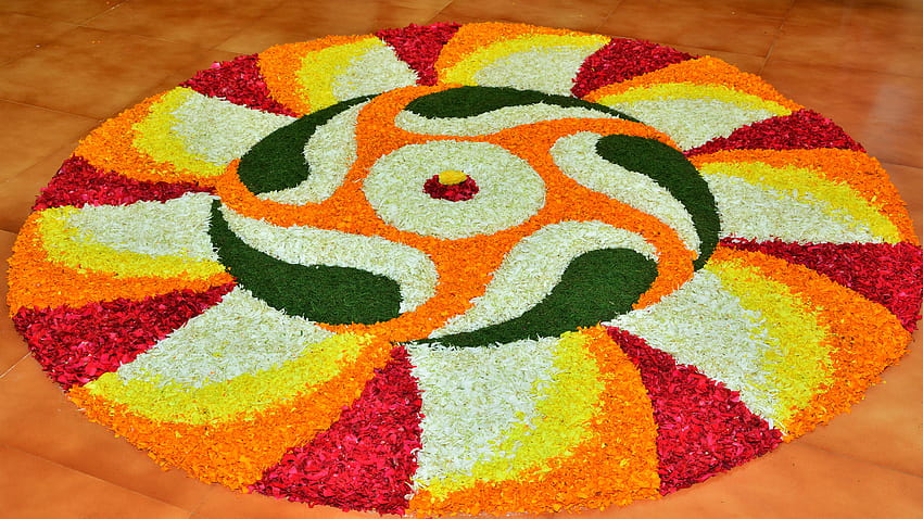Onam 2020 Pookalam Designs for Beginners : Nouveaux et simples Rangoli Designs avec des fleurs pour Thiru Onam Fond d'écran HD