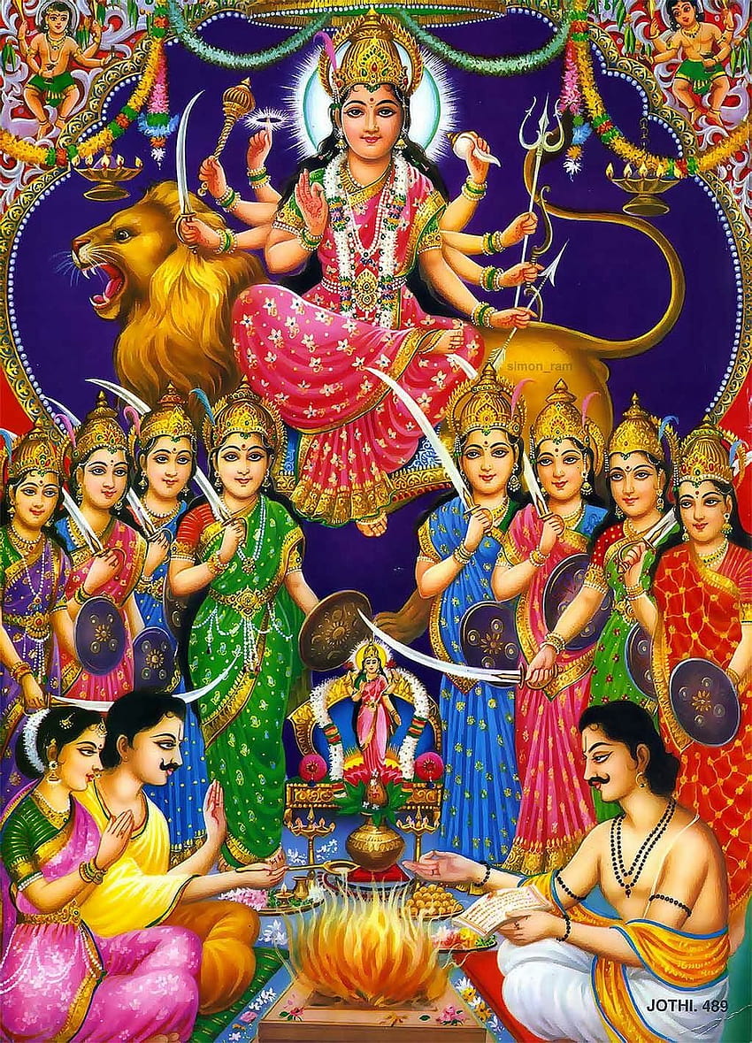 Tanrıça Maa Nav Durga ~ Tanrıların Cenneti HD telefon duvar kağıdı