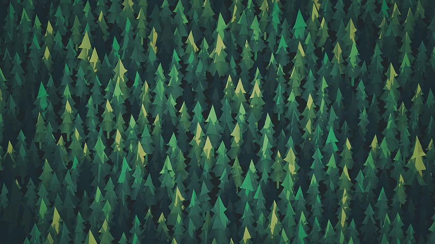 ilustrasi pohon pinus hijau dan hitam, seni digital banyak pohon ilustrasi hijau, hutan minimal Wallpaper HD