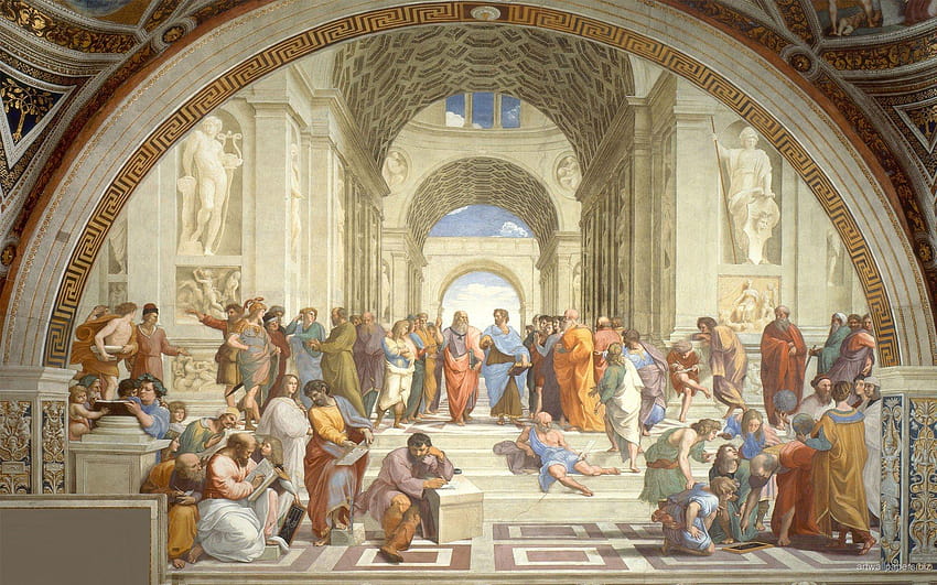 ラファエロ, アテネ, 哲学, アーチ, 建築, 絵画, 学生, 哲学者 高画質の壁紙