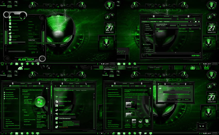 Windows 7 테마 Alien Tech green by customizewin7, 외계인 기술 HD 월페이퍼