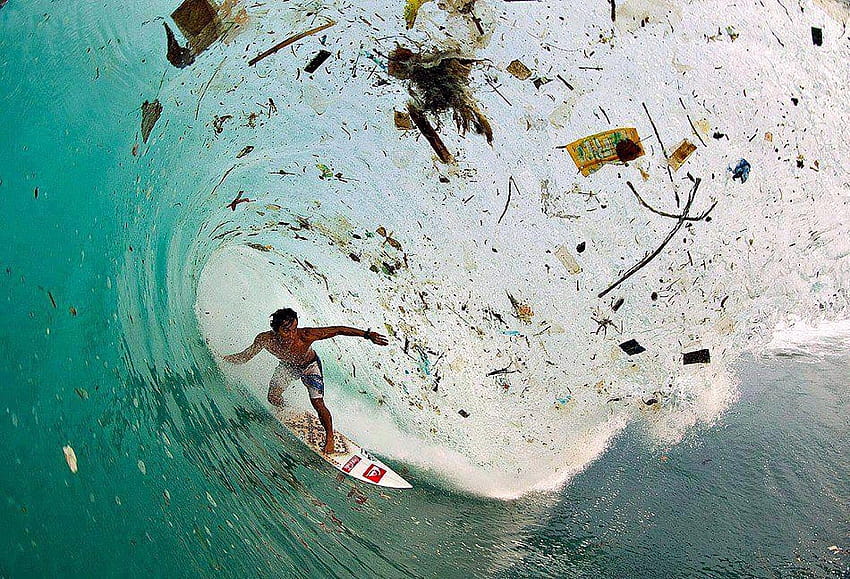 Oceans: Surfer Ocean Oceans Garbage Pollution HD wallpaper