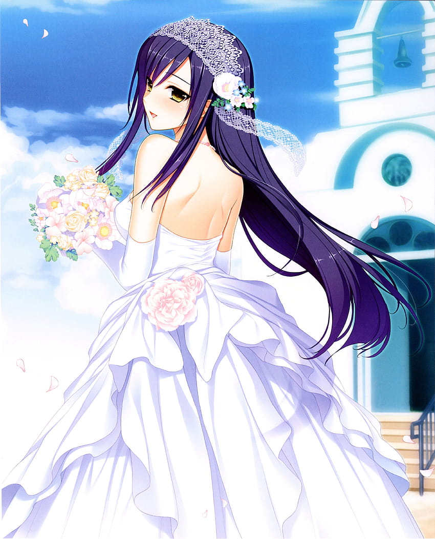 Rikka Narusawa Character bridal dress flower beautiful girl long hair anime, anime girls wedding HD phone wallpaper