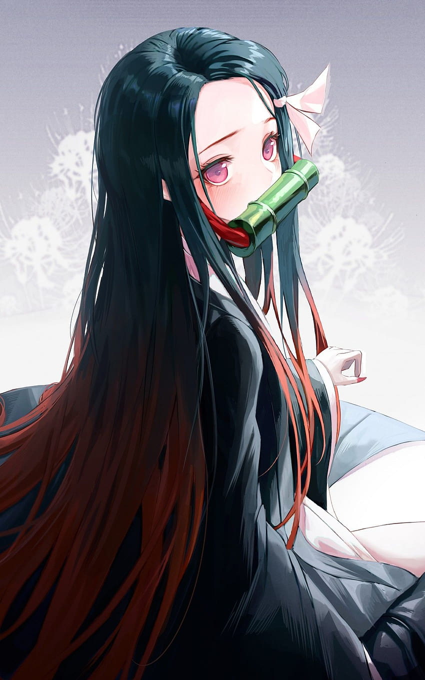 1200x1920 Kamado Nezuko, süß, lange Haare, schwarzes Kleid, süße Nezuko HD-Handy-Hintergrundbild