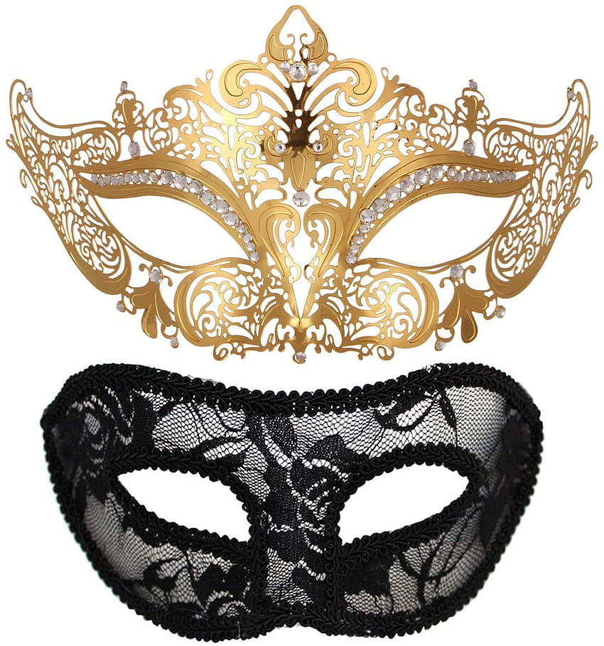 Masquerade Mask For Couples Women Metal Rhinestone Venetian Pretty ...