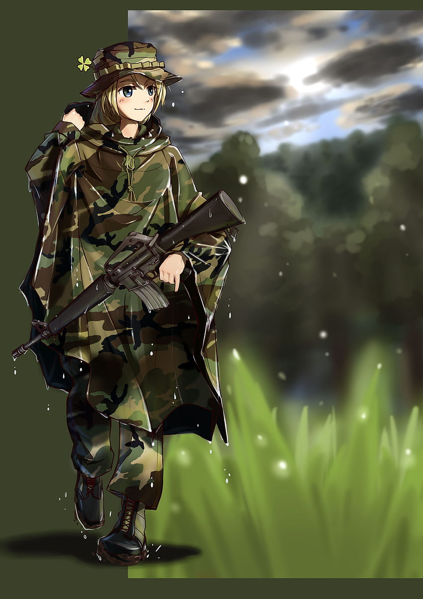 2480x3508 Dziewczyna z anime, Mundur wojskowy, Broń, Dziewczyna z anime wojskowych Tapeta na telefon HD