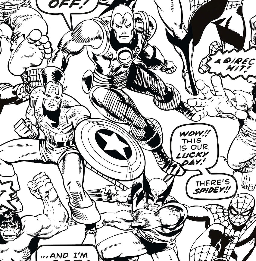 Черно-бели комикси на Marvel, черно-бели отмъстители HD тапет за телефон