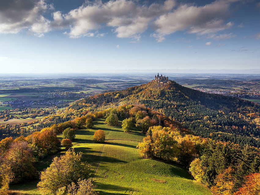 Castle , Landscape, Green Meadow, Autumn trees, Scenery, Nature, castle landscape HD wallpaper