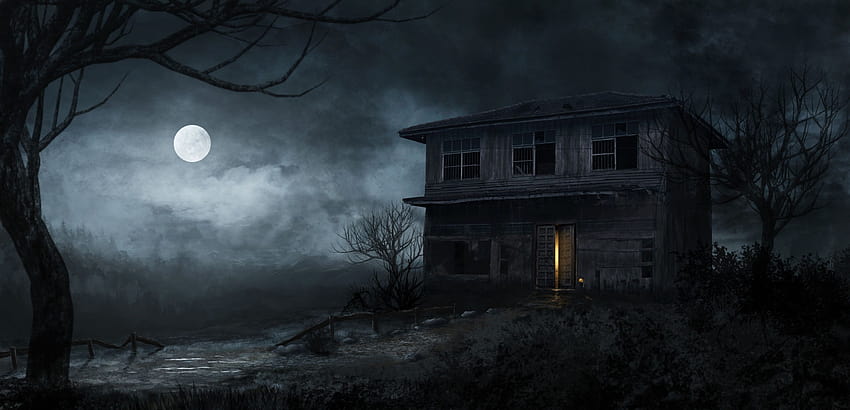 6 Bosque embrujado, casa oscura fondo de pantalla