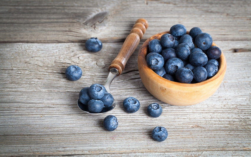 blueberry, spoon, wooden bowl, food , , fresh HD wallpaper