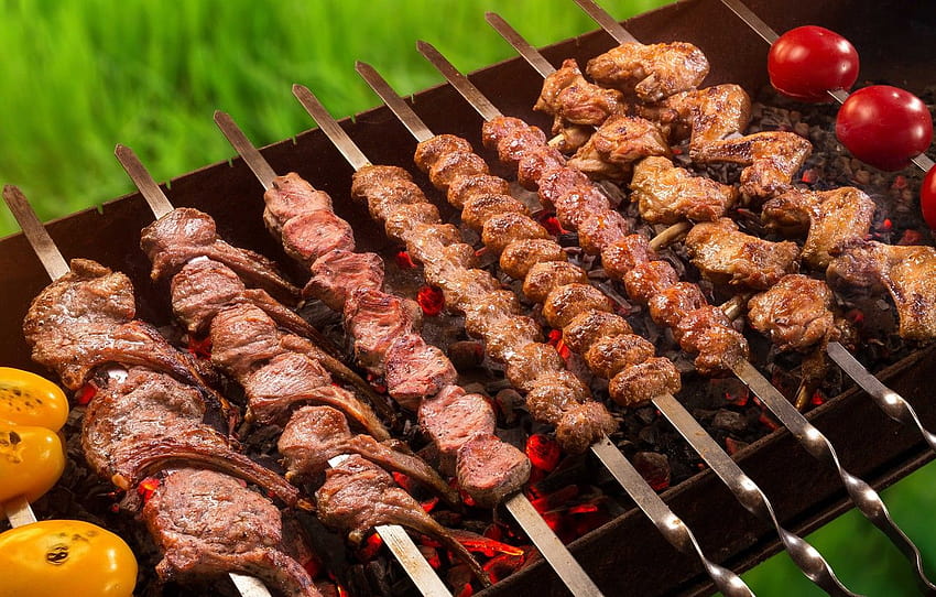 mięso, warzywa, kebab, grill, sekcja еда, churrasco Tapeta HD