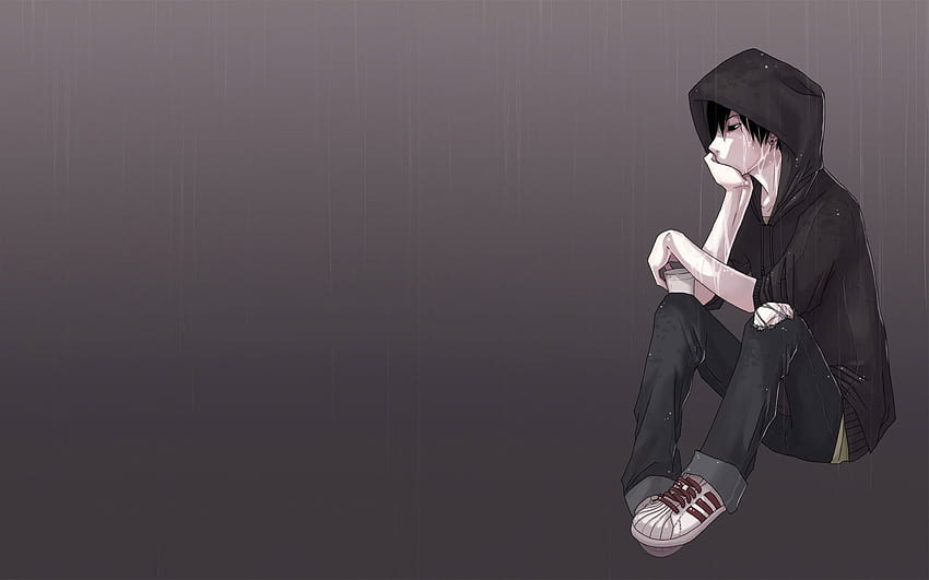 Person wearing black hoodie illustration, hoodie anime guy HD wallpaper