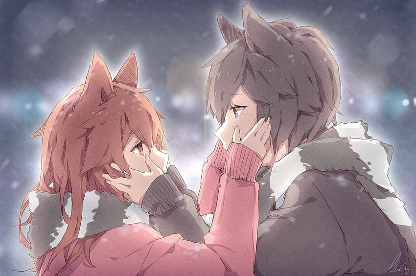 2560x1700 Anime Couple, Animal Ears, Romantic, Profile View for Chromebook Pixel, pp couple HD wallpaper