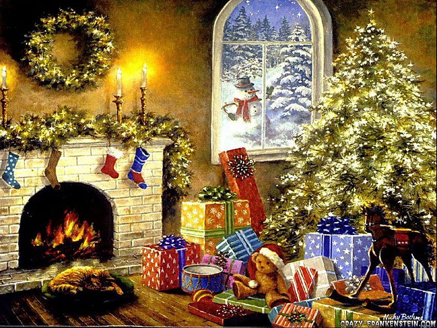 オールドファッション/ヴィンテージクリスマス、ヴィンテージクリスマス暖炉 高画質の壁紙