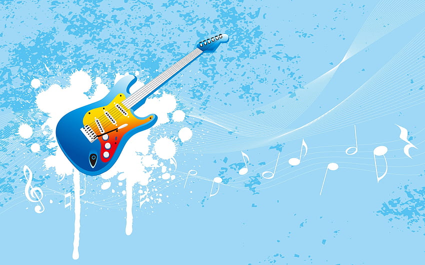 : illustration, water, sky, guitar, music, blue, cartoon, graphic design, flying, ART, patterns, graphics, computer , font, extreme sport 1920x1200 HD wallpaper