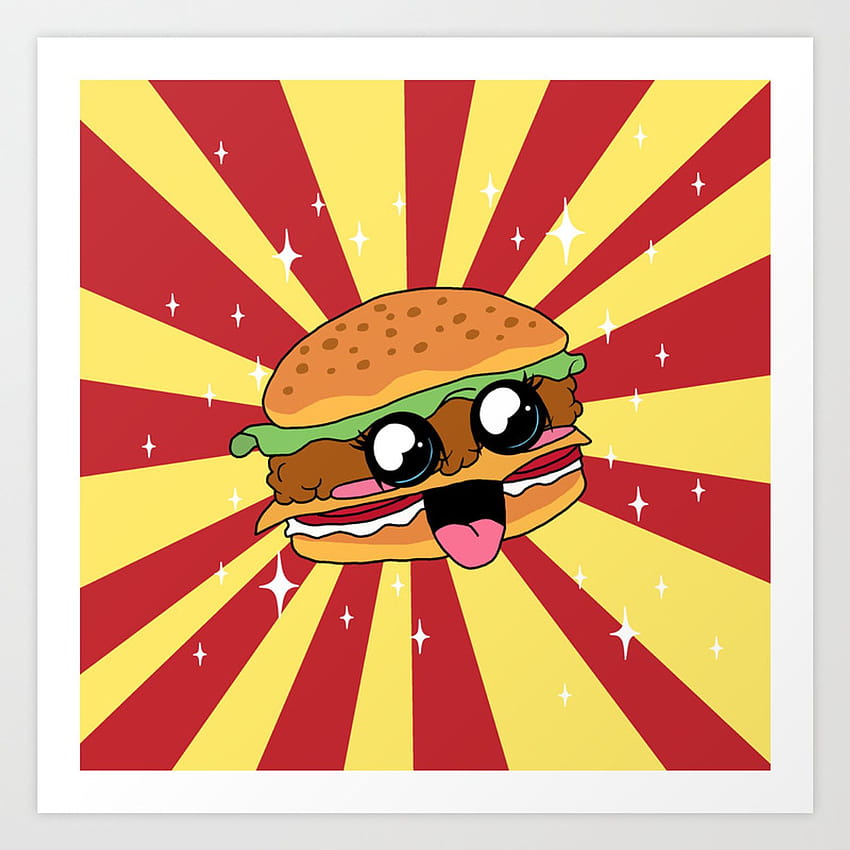 Cute Kawaii Hamburger Art Print by momcilobjekovic HD phone wallpaper