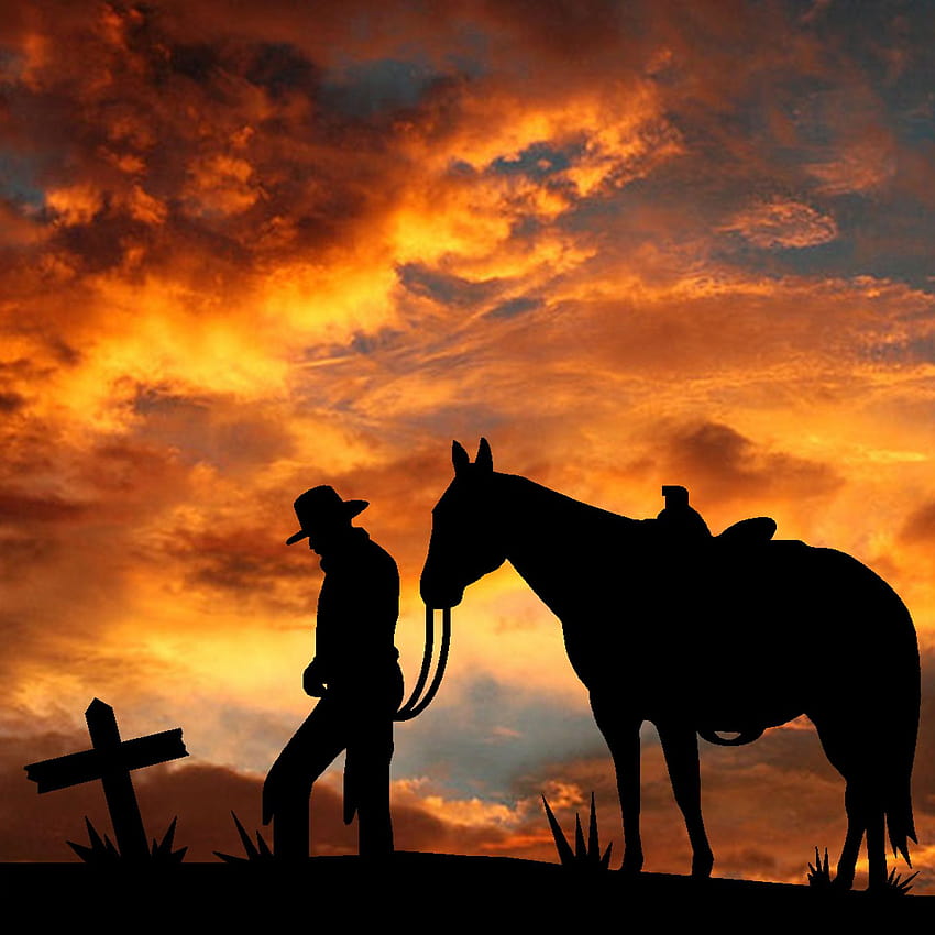 Cowboy, cheval et homme priant Fond d'écran de téléphone HD