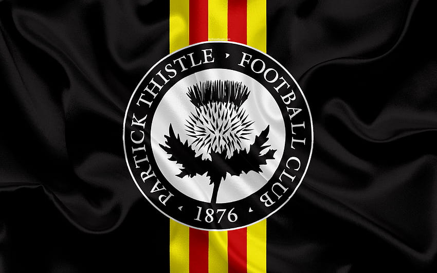 Partick Thistle FC, шотландски футболен клуб, лого, емблема, шотландска Премиършип, футбол, Глазгоу, Шотландия, Обединеното кралство, копринен флаг, Шотландско футболно първенство с резолюция 3840x2400. Високо качество HD тапет
