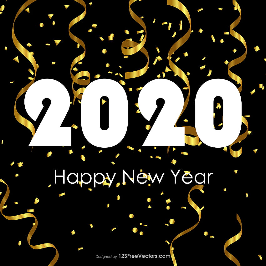 Happy New Year 2020 Gold Streamer and Confetti Backgrounds, colorful new year 2020 HD phone wallpaper