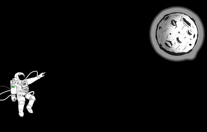 Moon, minimalism, digital art, artwork, black background, situation, astronaut, spacesuit, simple background, hemlmet , section минимализм, black astronaut HD wallpaper