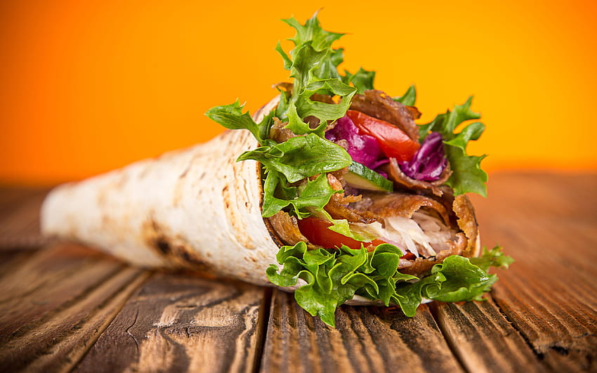 Kebab-Sandwich Hotcake Fast Food Lebensmittel Gemüse 3840x2400 HD-Hintergrundbild