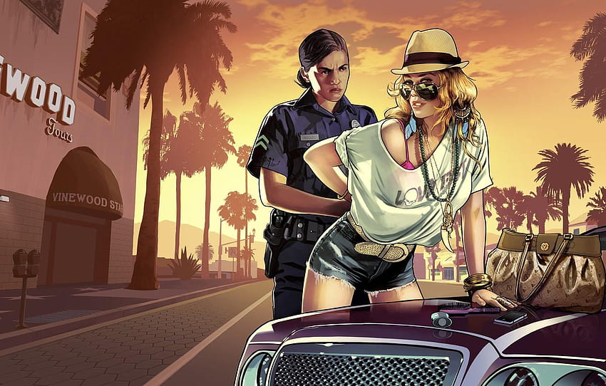 garota, polícia, policial, Grand Theft Auto V, gta 5 papel de parede HD