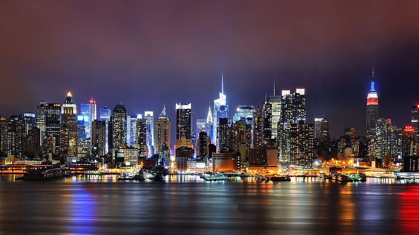 panoramę Nowego Jorku w nocy, Nowy Jork Tapeta HD