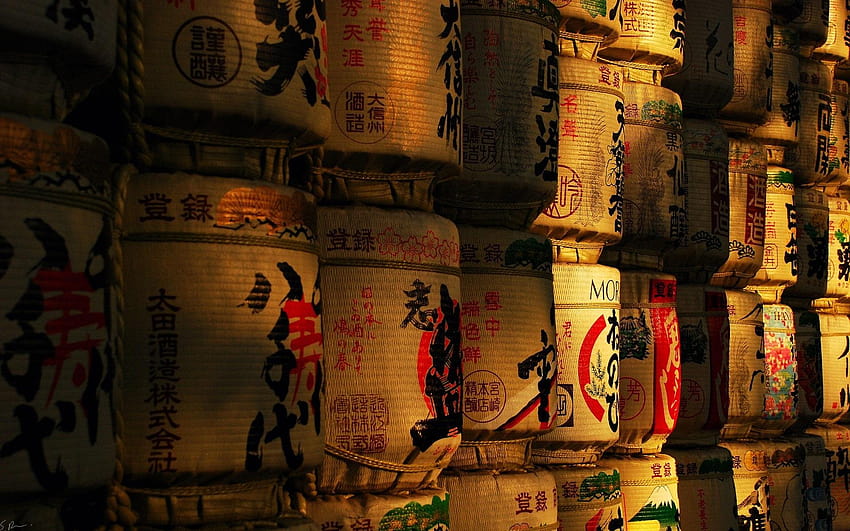 Sake cellar, barrels, Japanese culture 1920x1200 HD wallpaper