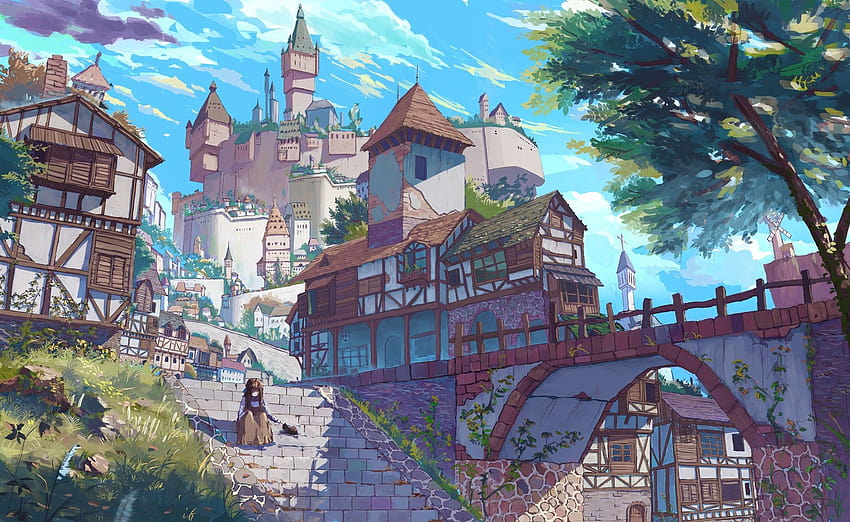 Landscape anime village HD wallpapers | Pxfuel