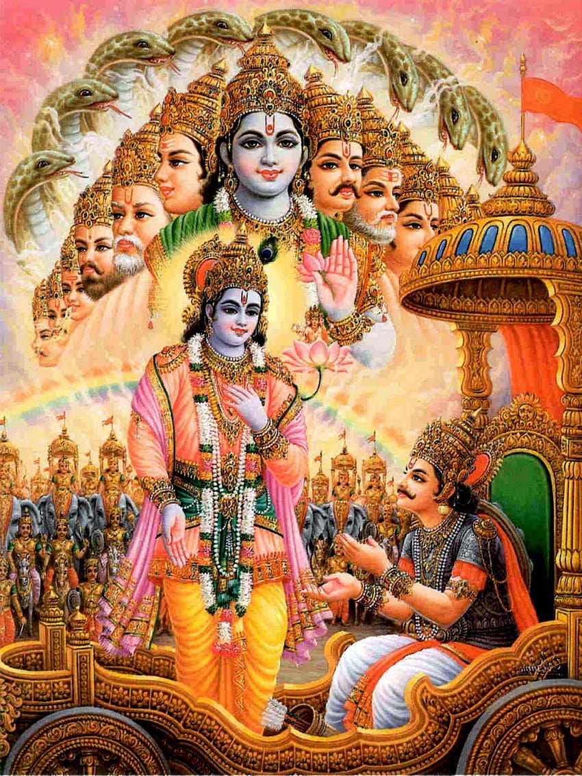 Shree Krishna gita bodh ถึง arjun, lord krishna และ arjuna วอลล์เปเปอร์โทรศัพท์ HD