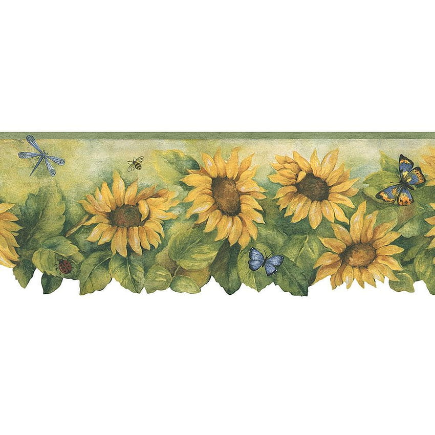 Norwall Die Cut Sunflower Mustard Yellow, Green, Blue Border BG71361DC, sunflower collage HD phone wallpaper