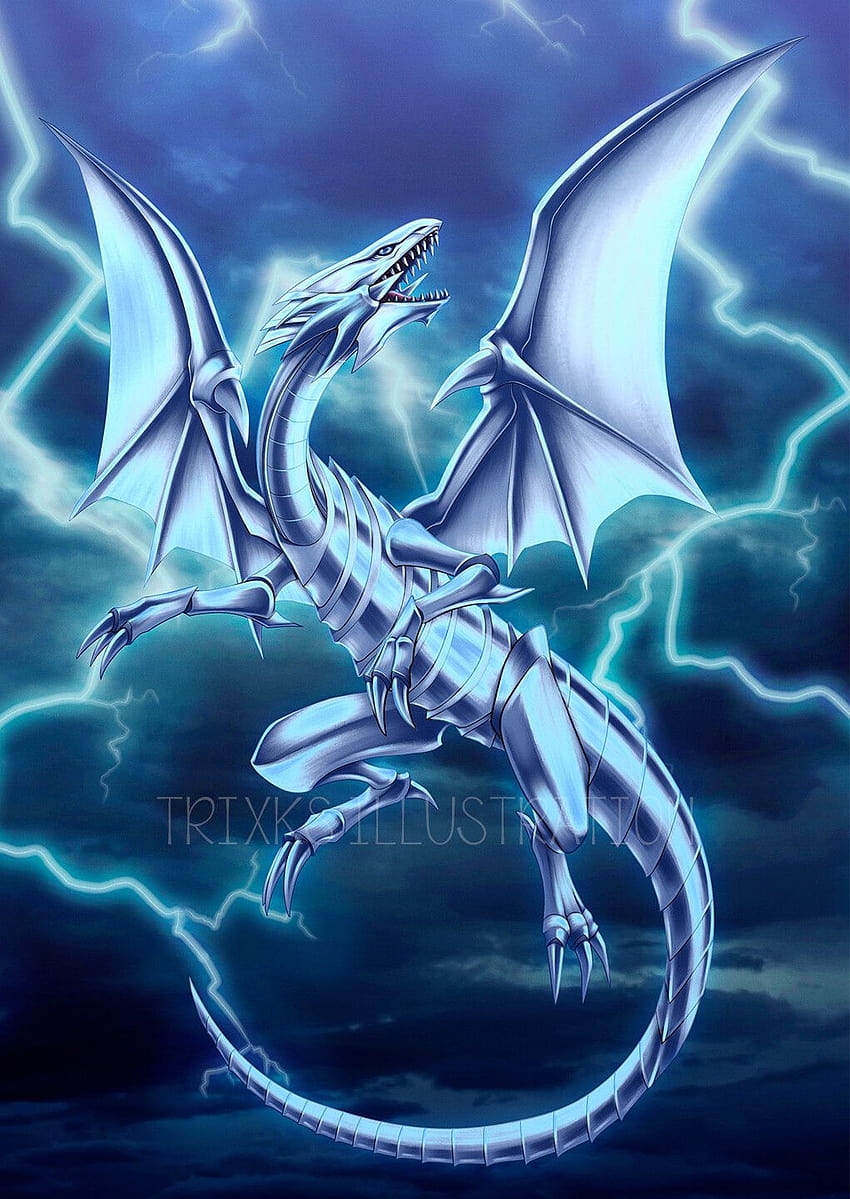 Blue Eyes White Dragon, дракон фенарт телефон HD тапет за телефон