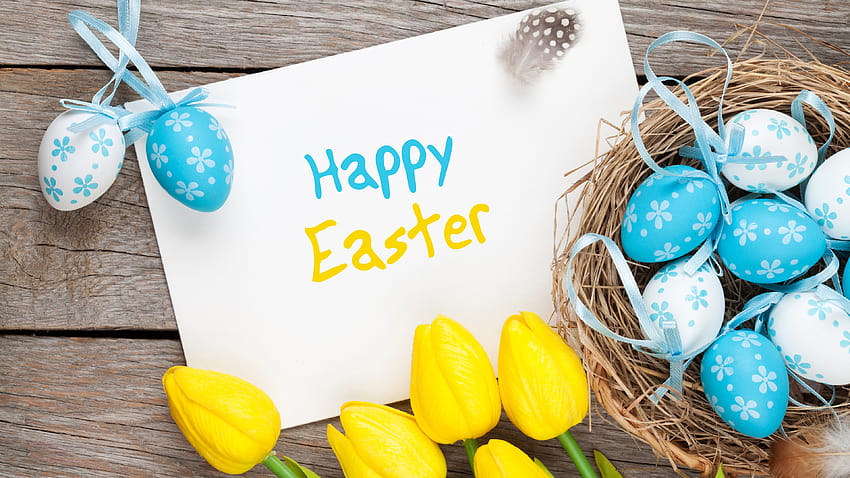 Happy Easter, eggs, yellow tulips 3840x2160 U , 3840x2160 easter HD ...