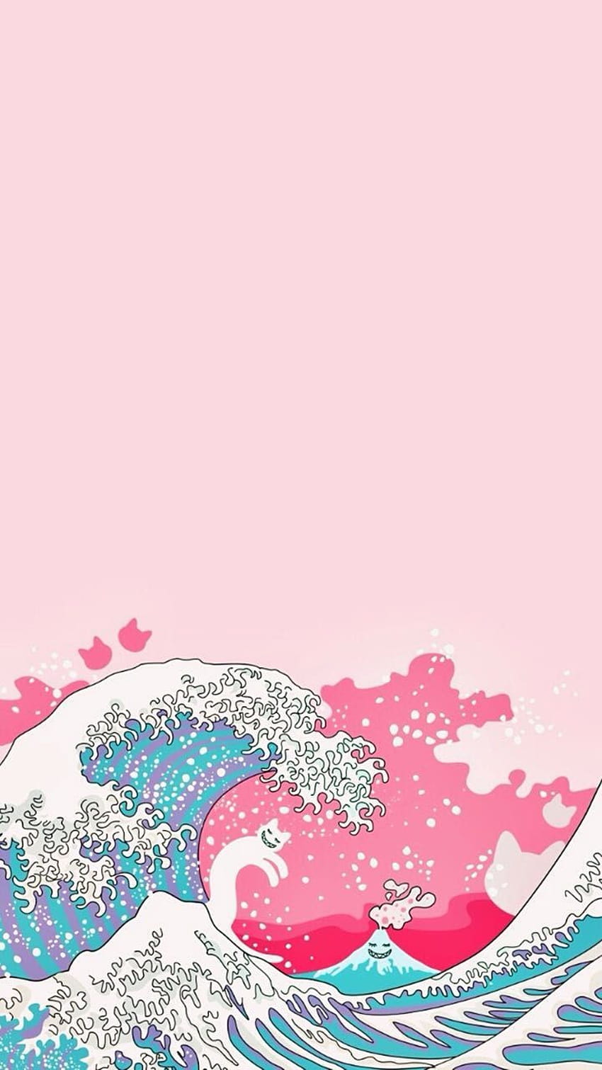 1 日本の波 ピンク、ピンクの波 HD電話の壁紙