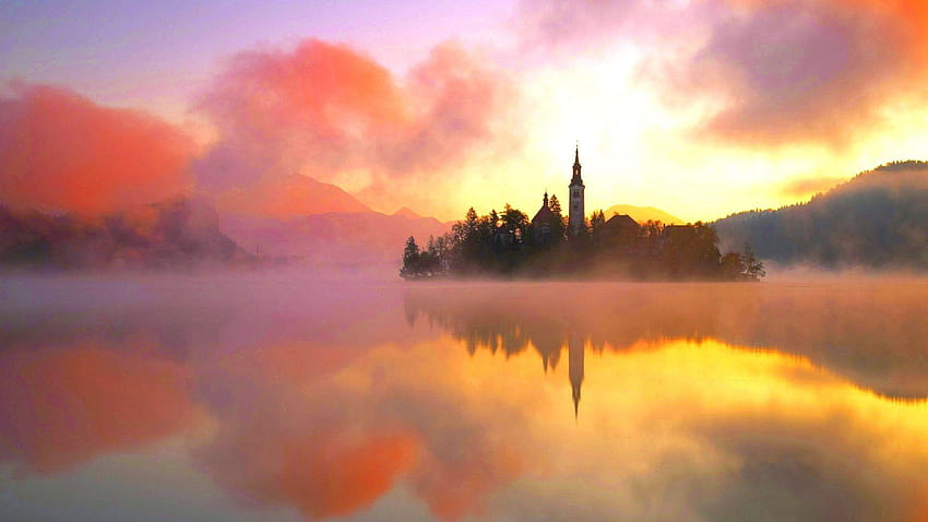 Lakes: Lake Morning Bled Light Dawn Reflection Bing, bing mobile HD wallpaper