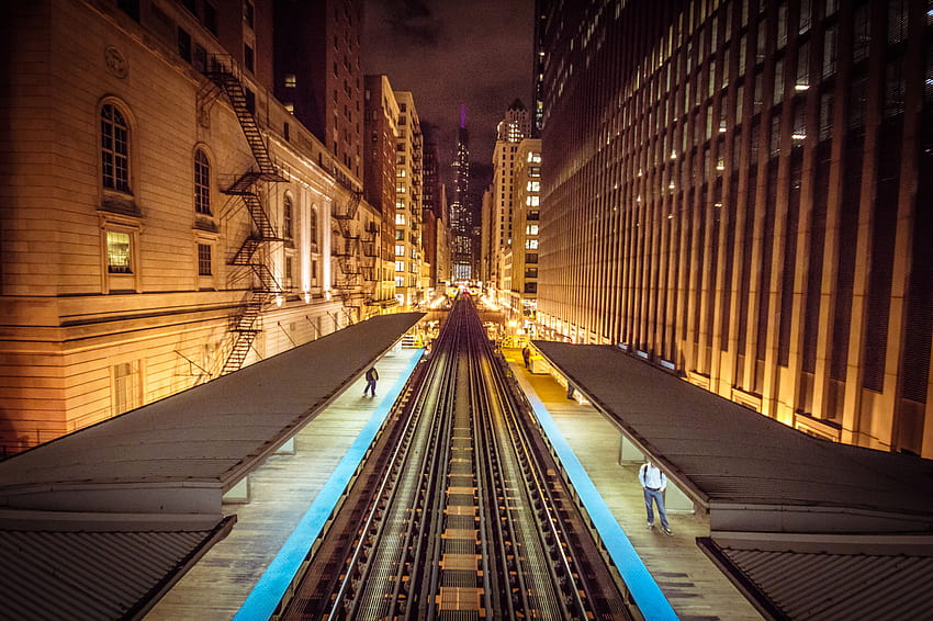 : Chicago, night, train, long, exposure, cta, loop, explore 5184x3456 HD wallpaper