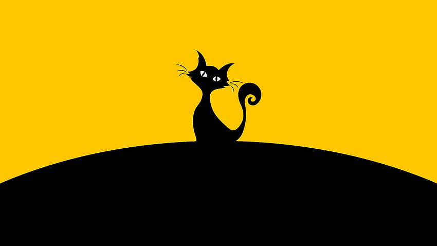 Cat, Silhouette, Black, Yellow, Minimalism, minimalist yellow HD wallpaper