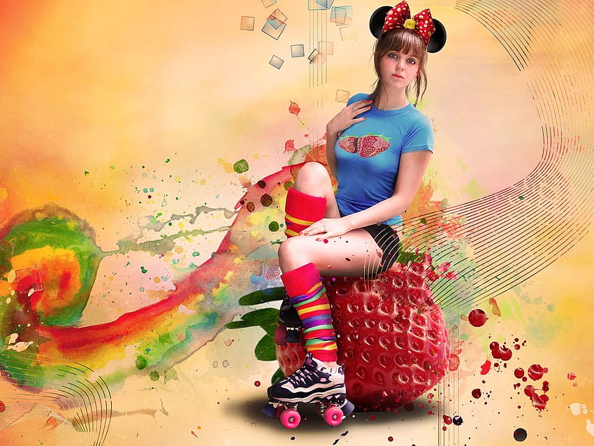 Girl, strawberry, colorful, creative design 1920x1200 , strawberry girl HD wallpaper
