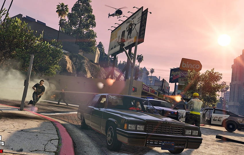 machine, police, helicopter, shootout, Grand Theft Auto V, gta 5, gta online , section игры, gta 5 police HD wallpaper