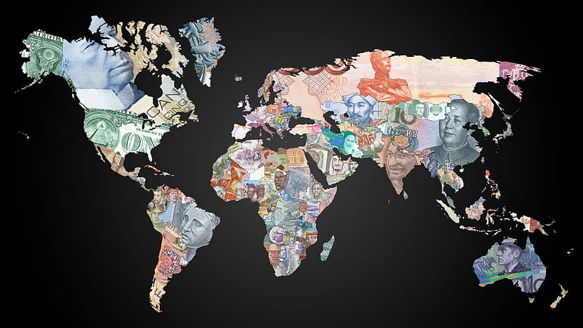 Dünya haritası, para, siyah arka plan, stüdyo çekimi, iş HD duvar kağıdı