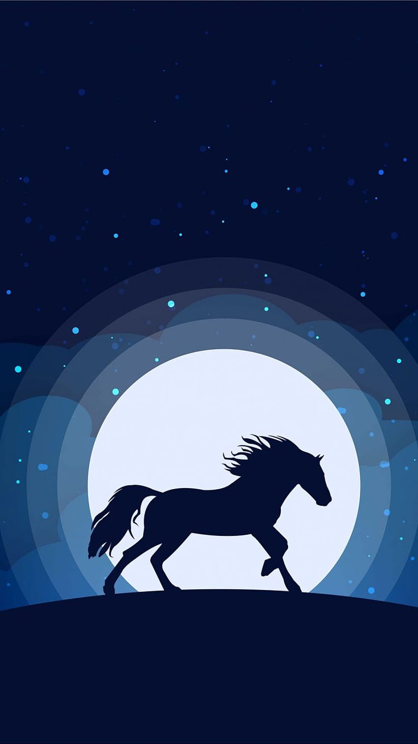 750x1334 Pferd, Mond, Silhouette, blaues Dunkel, schwarzes Pferd iphone HD-Handy-Hintergrundbild
