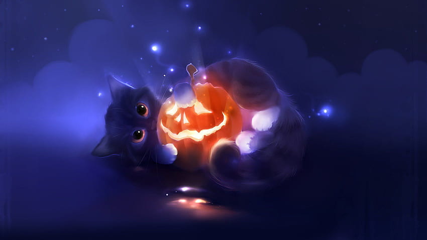 Katze-Halloween-Hintergründe Netter Halloween-Kätzchenkürbis HD-Hintergrundbild