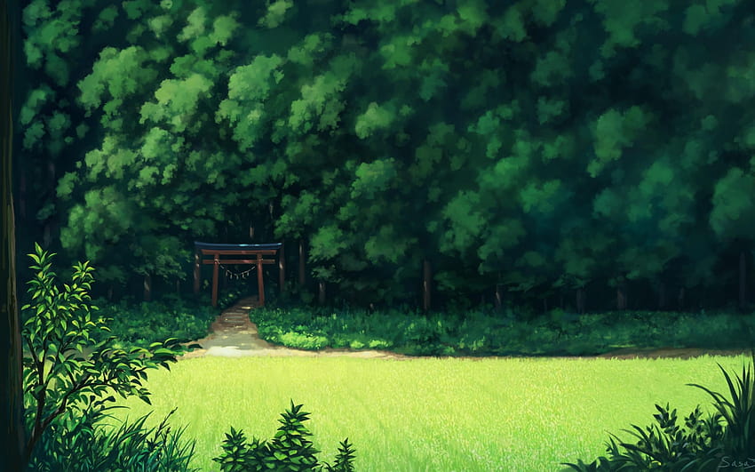 Paisagem de anime, floresta, árvore, pintar, anime, HD papel de parede