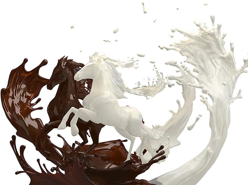 Milk horse Chocolate Two 3D Graphics animal HD wallpaper