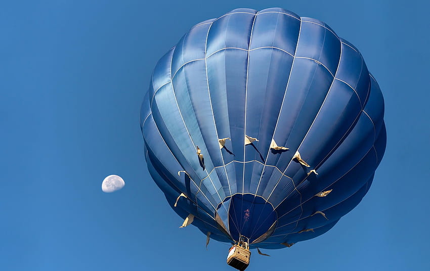 Blue hot air balloon, Moon, blue, sky, hot air balloons, moon balloon HD wallpaper